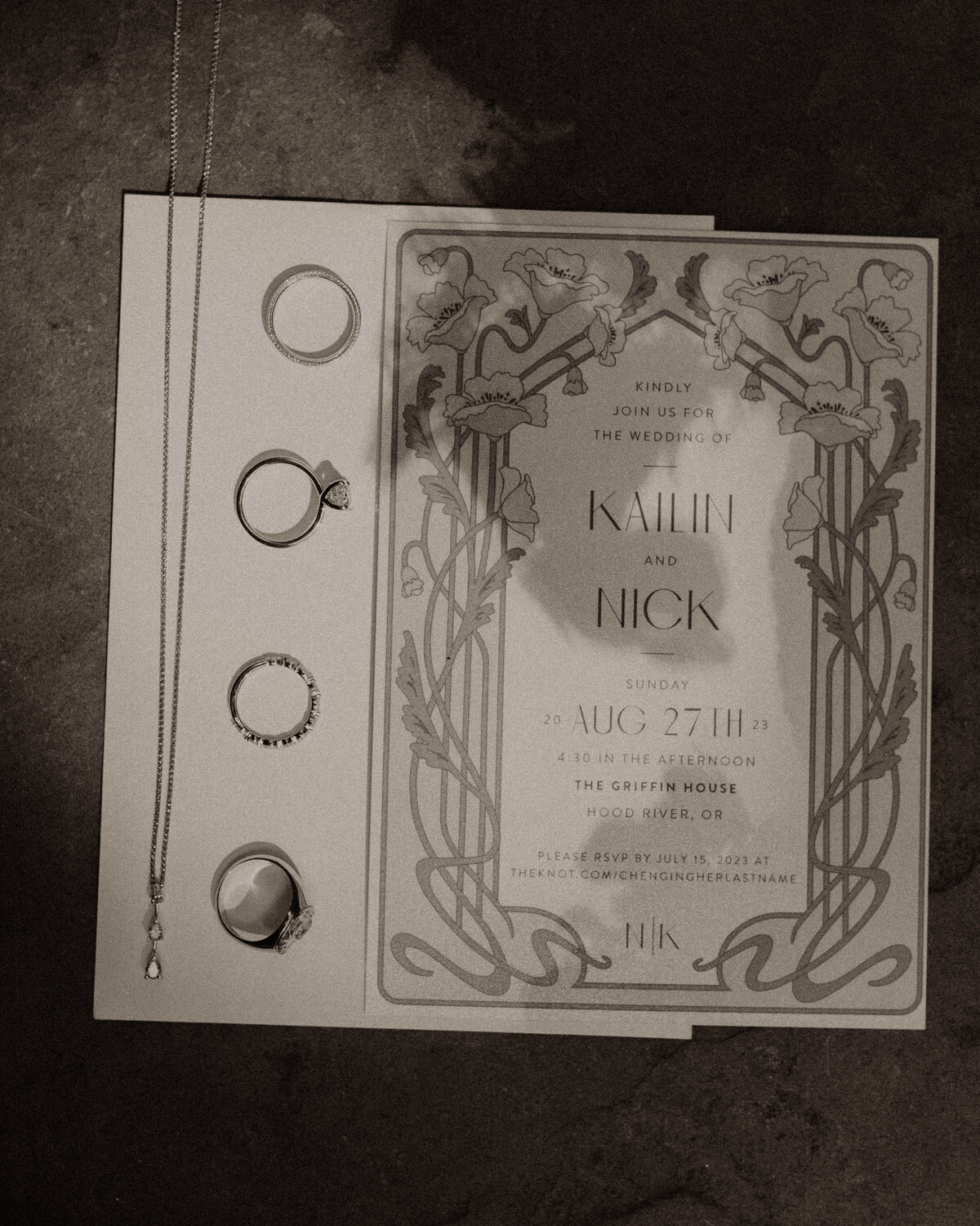 Wedding invitation, wedding rings, wedding gift, wedding photographer detail shot