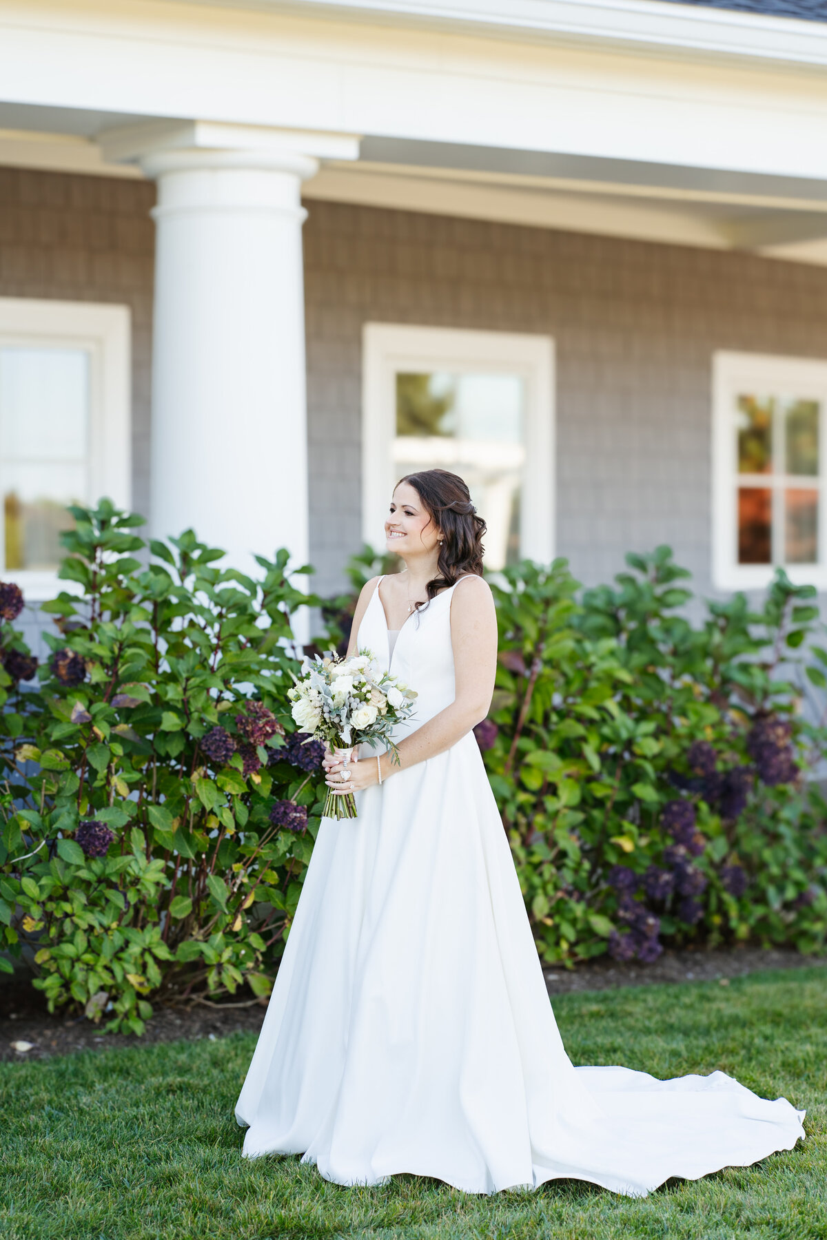 First look between bride and groom at Waverly Oaks