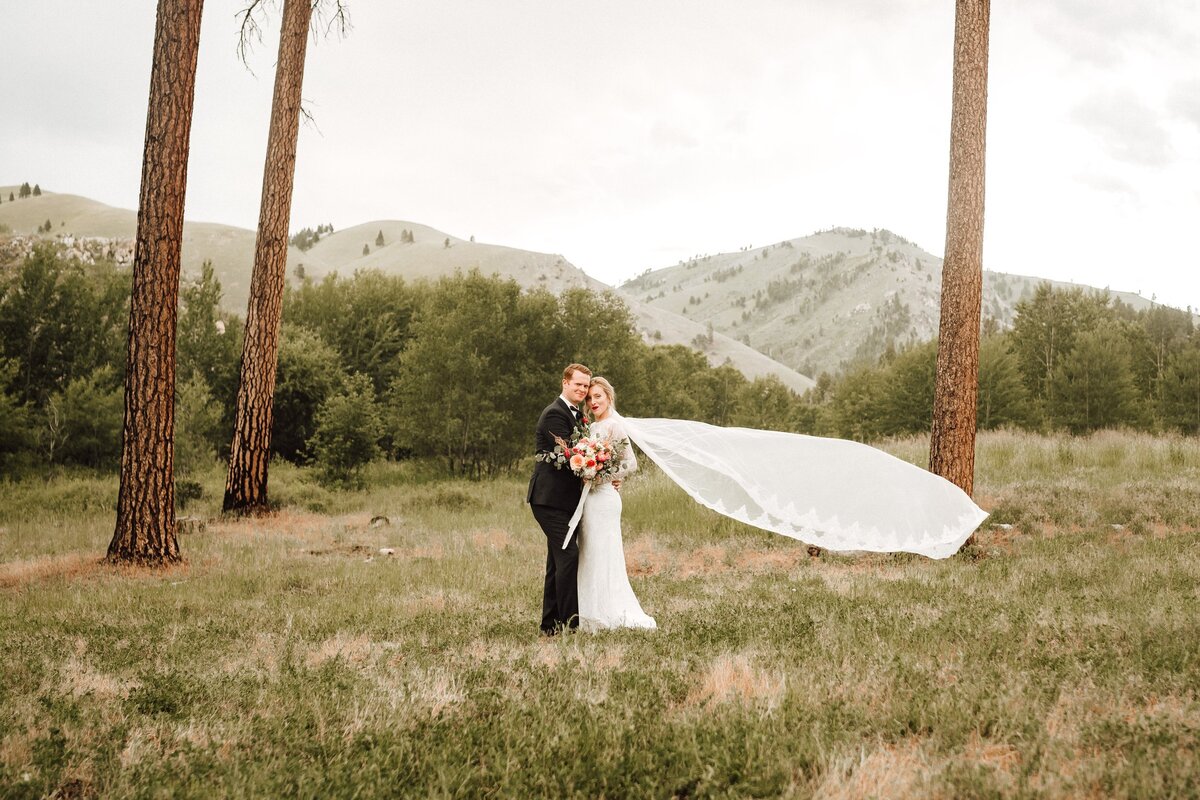 Bride and groom portrait in the Montana mountains