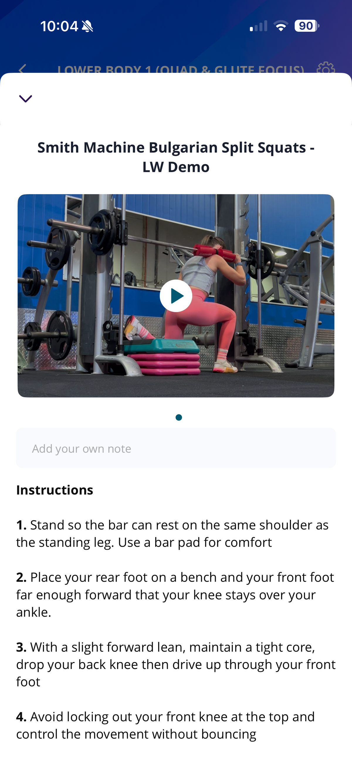 Training app screen