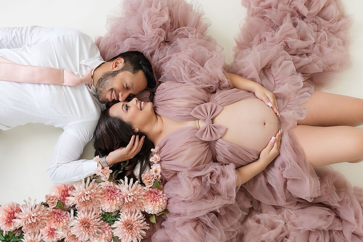 studio maternity photos with husband