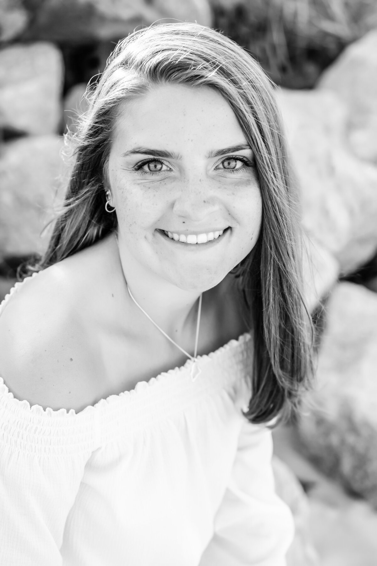 Black and white senior portrait in Biddeford Maine