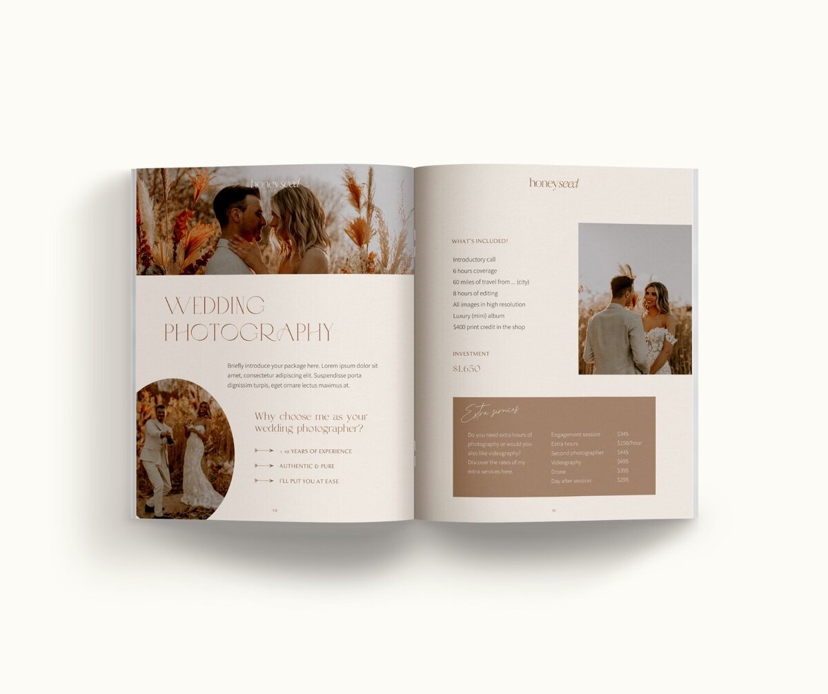 Boho pricing guide template for photographers Honey Seed 6