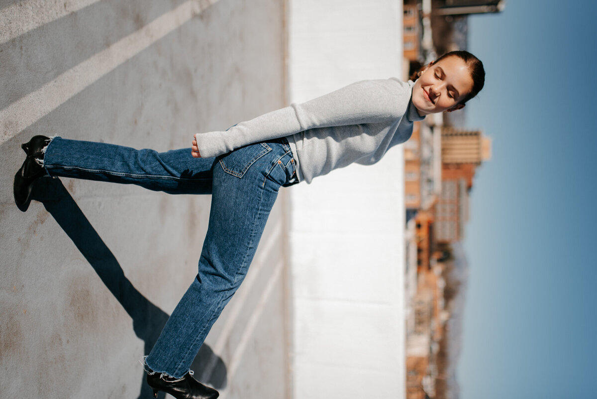 Urban unique artistically posed photo of senior walking