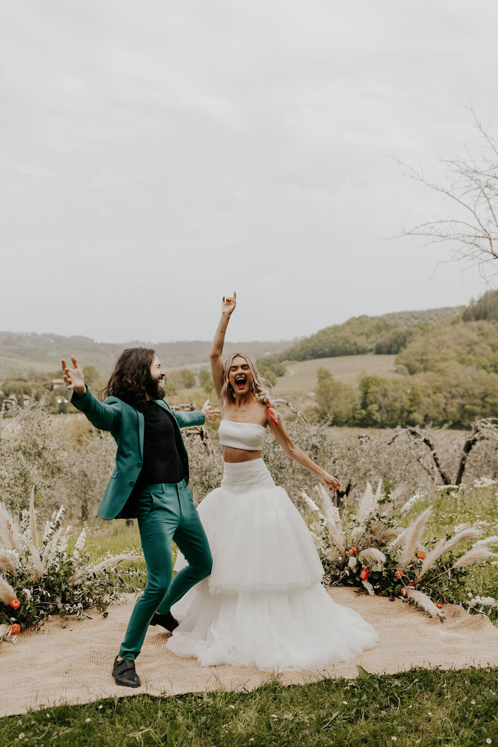 Tuscany boho earthy organic ceremony wedding flowers