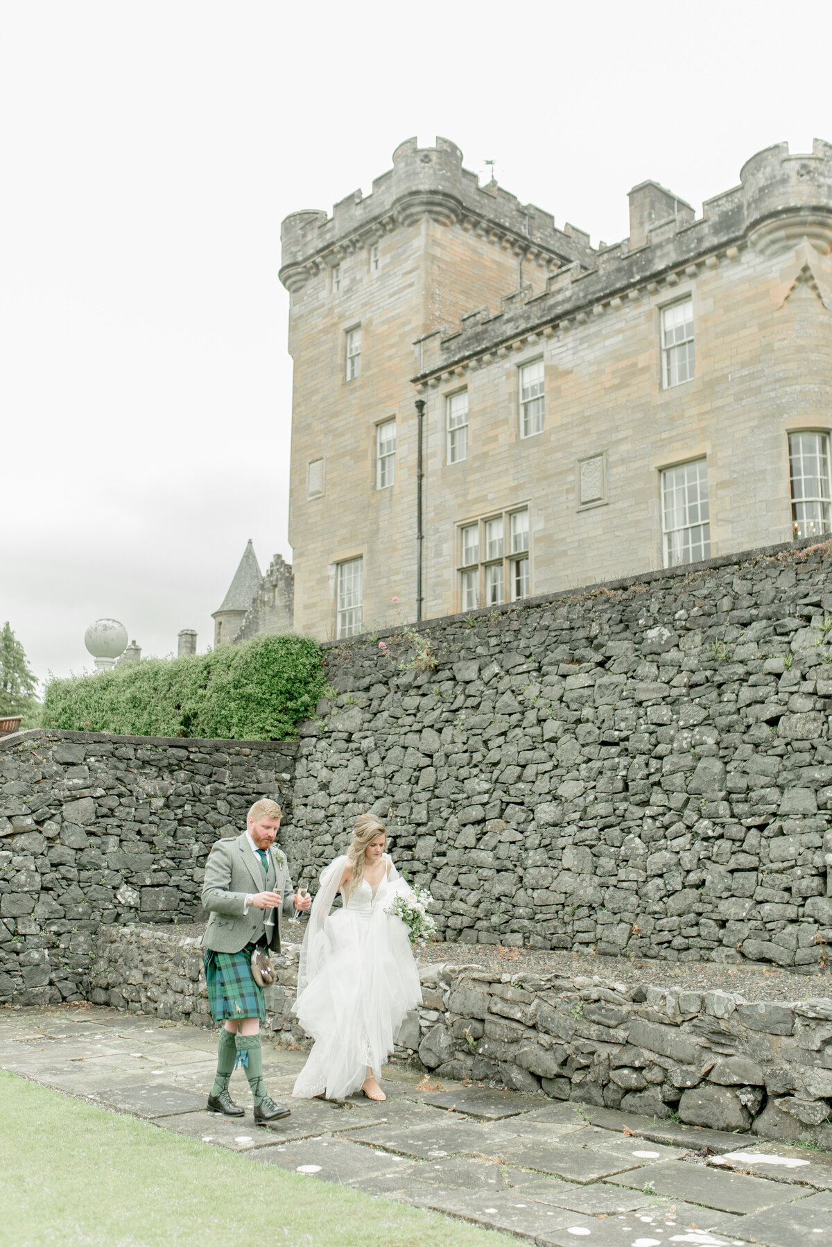 Glenapp Castle wedding, bride and groom in Italian Gardens, image by Jill Cherry Porter