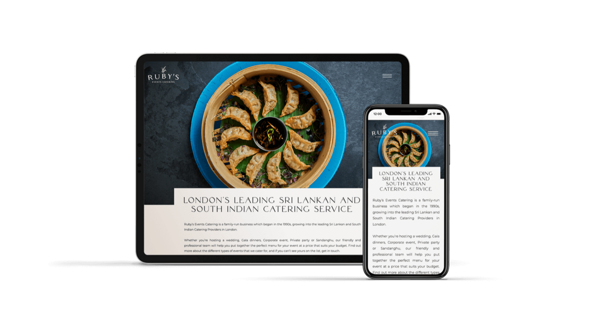 The Ruby' Catering website displayed on an iPad and iPhone