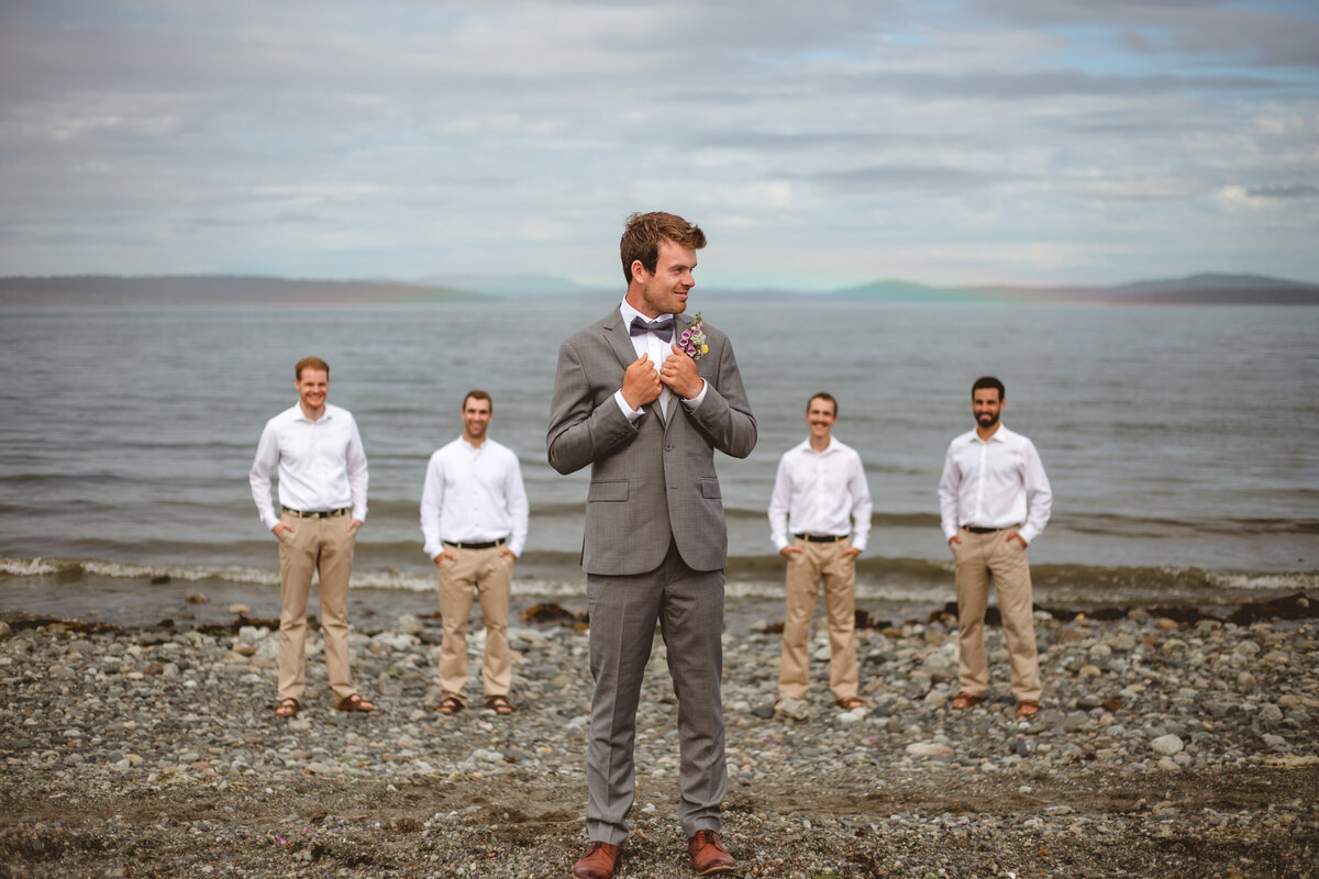 victoria, british columbia, ocean, groom shot, sand, wedding