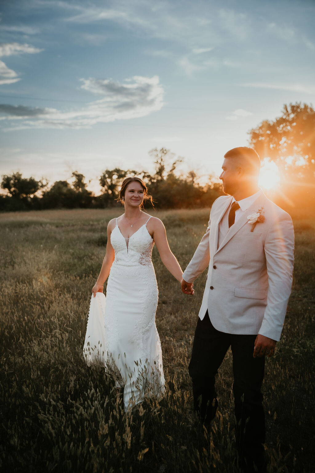 Bride and groom at sunset in Montana