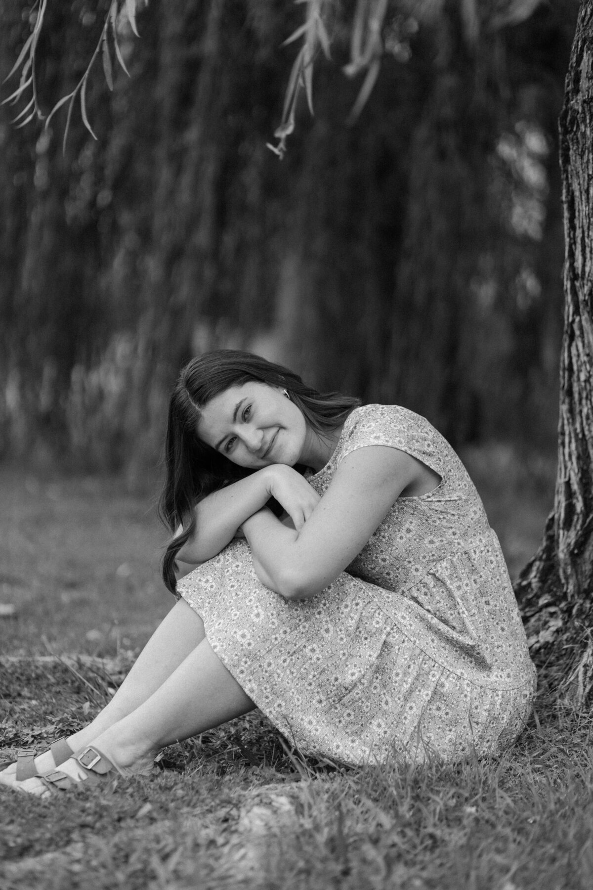 black and white senior photo