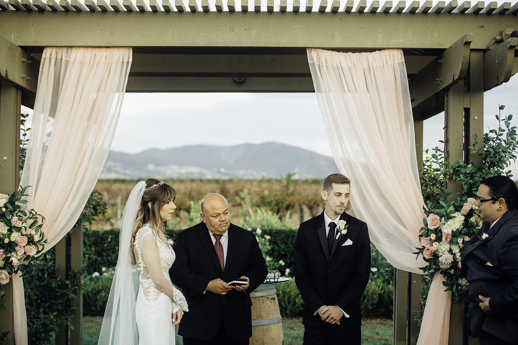 Wedding Photograph Of Three Men in Suit And Bride Looking at Each Other Los Angeles