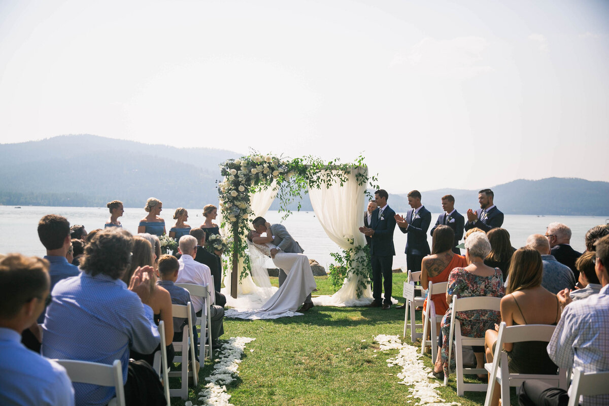 bride and groom kissing