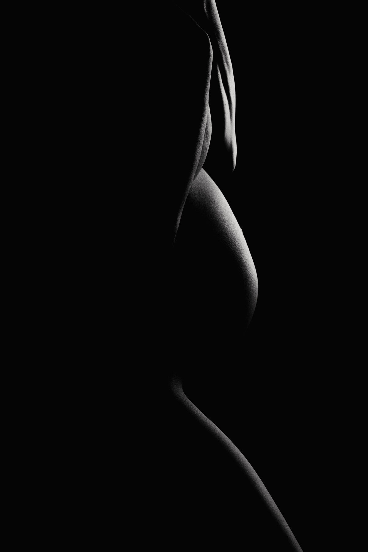 st-louis-maternity-photographer-black-and-white-bodyscape-rim-light-of-belly-and-arms