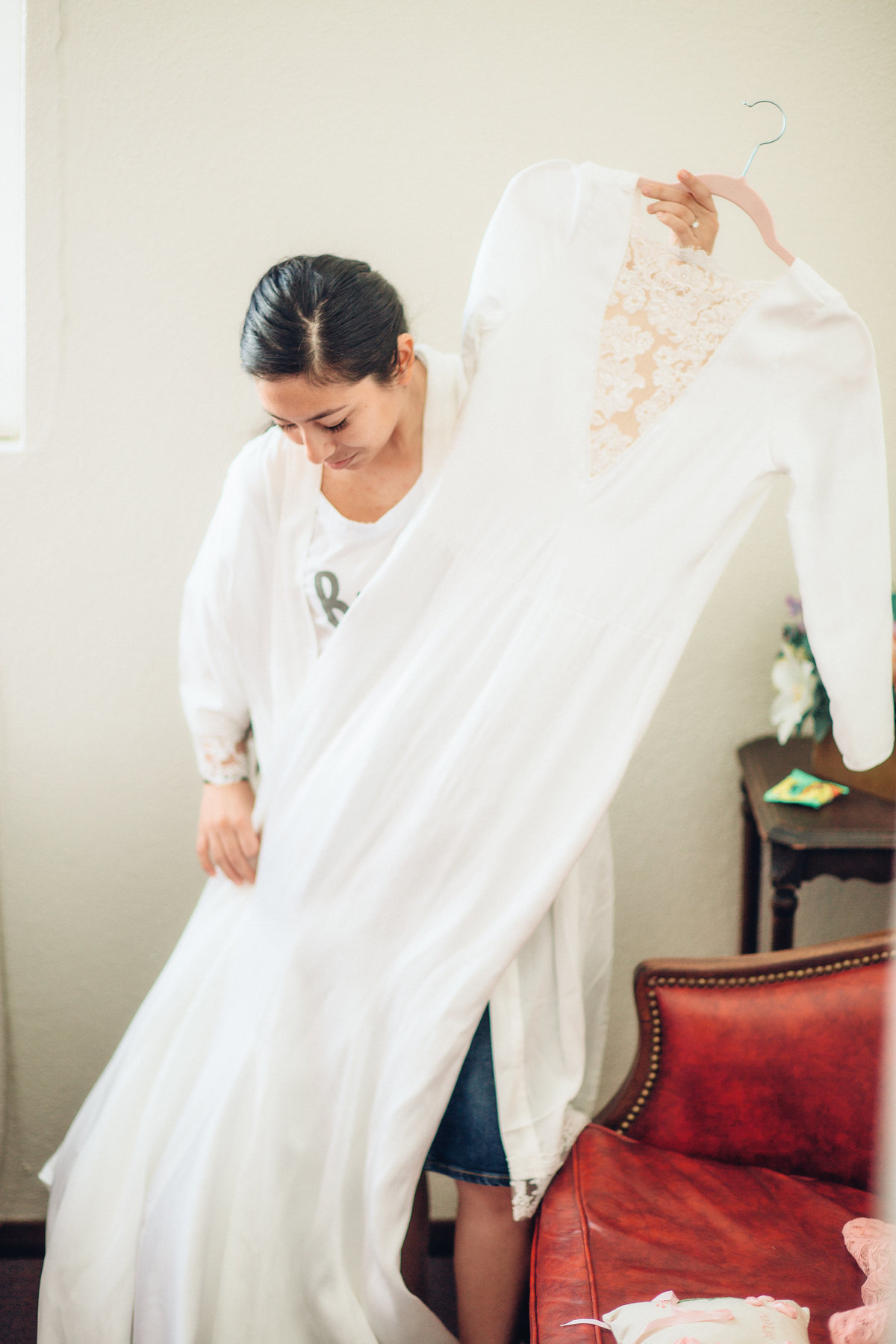 Wedding Photograph Of Woman in Checking The White Dress Los Angeles
