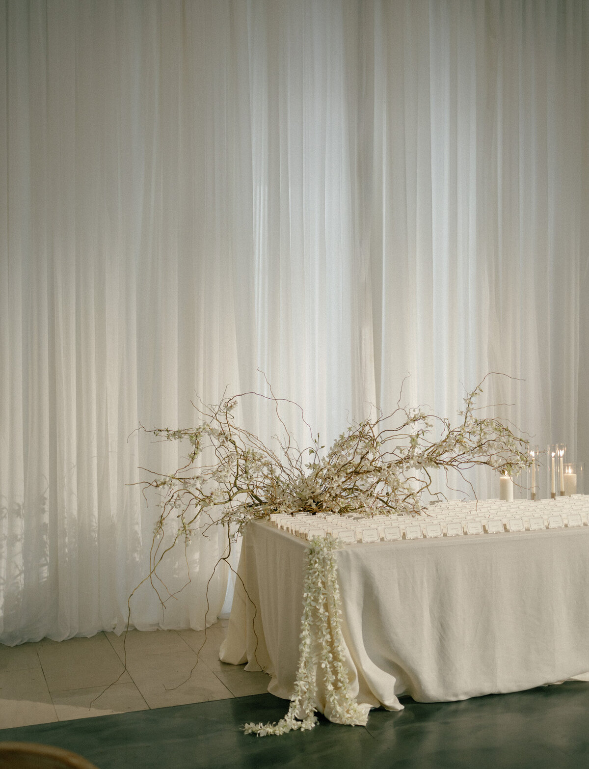 Ethereal orchid floral install escort table design in Detroit, Michigan