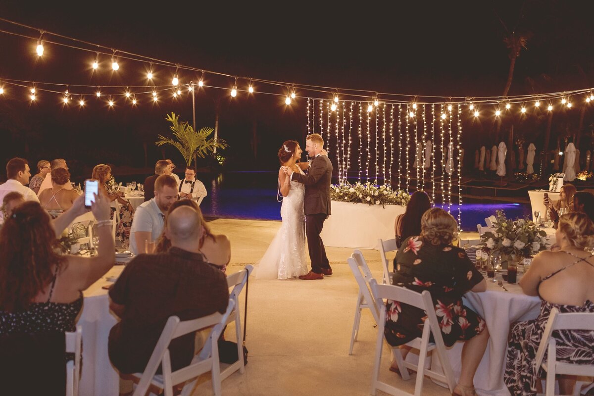 Bride and grooms first dance at wedding in Secrets Maroma Riviera Maya