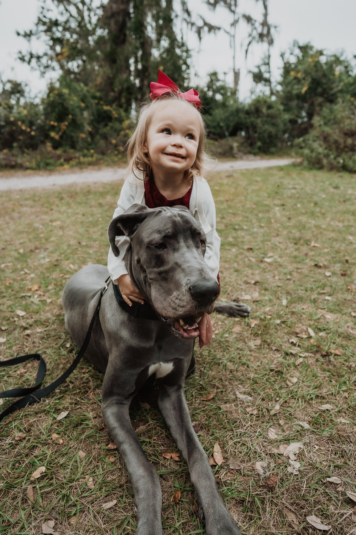 little girl hugging dog
