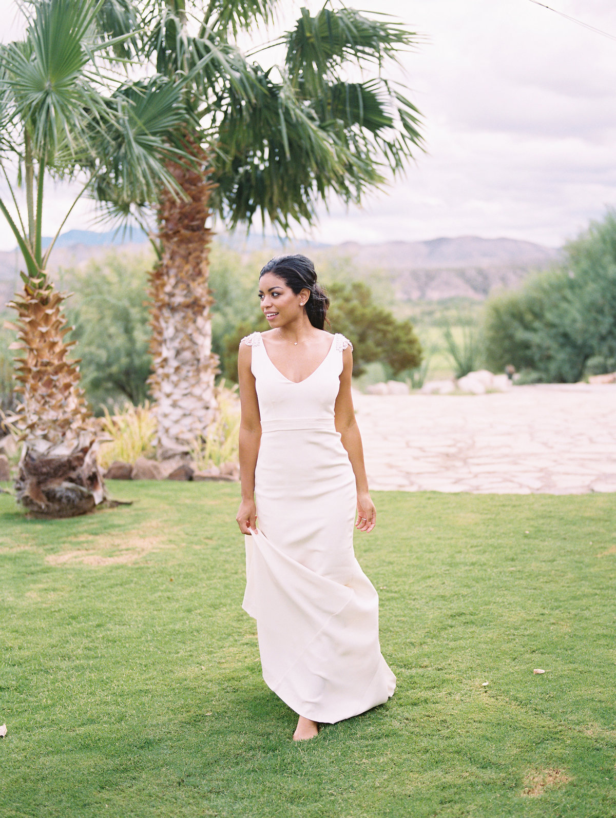 Bridal portrait at Lajitas Golf Resort with Anna Campbell Gown