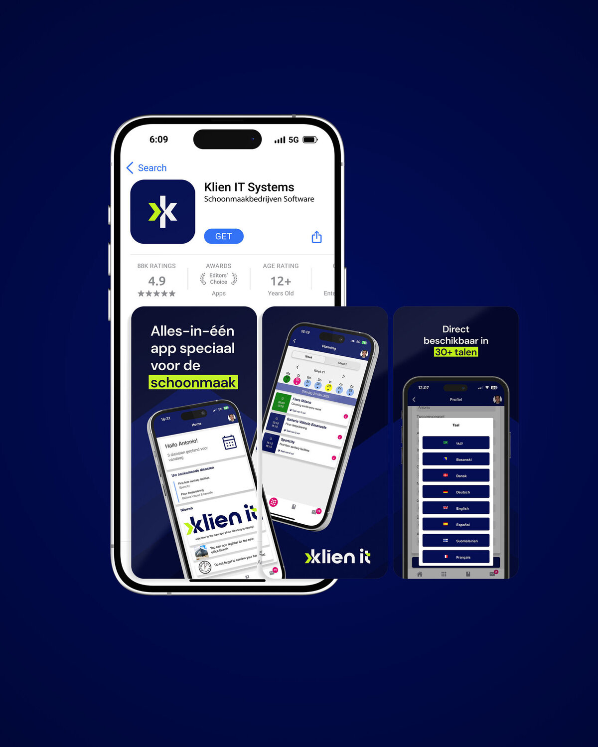App Store mockup voor Klien IT – Alles-in-één schoonmaaksoftware