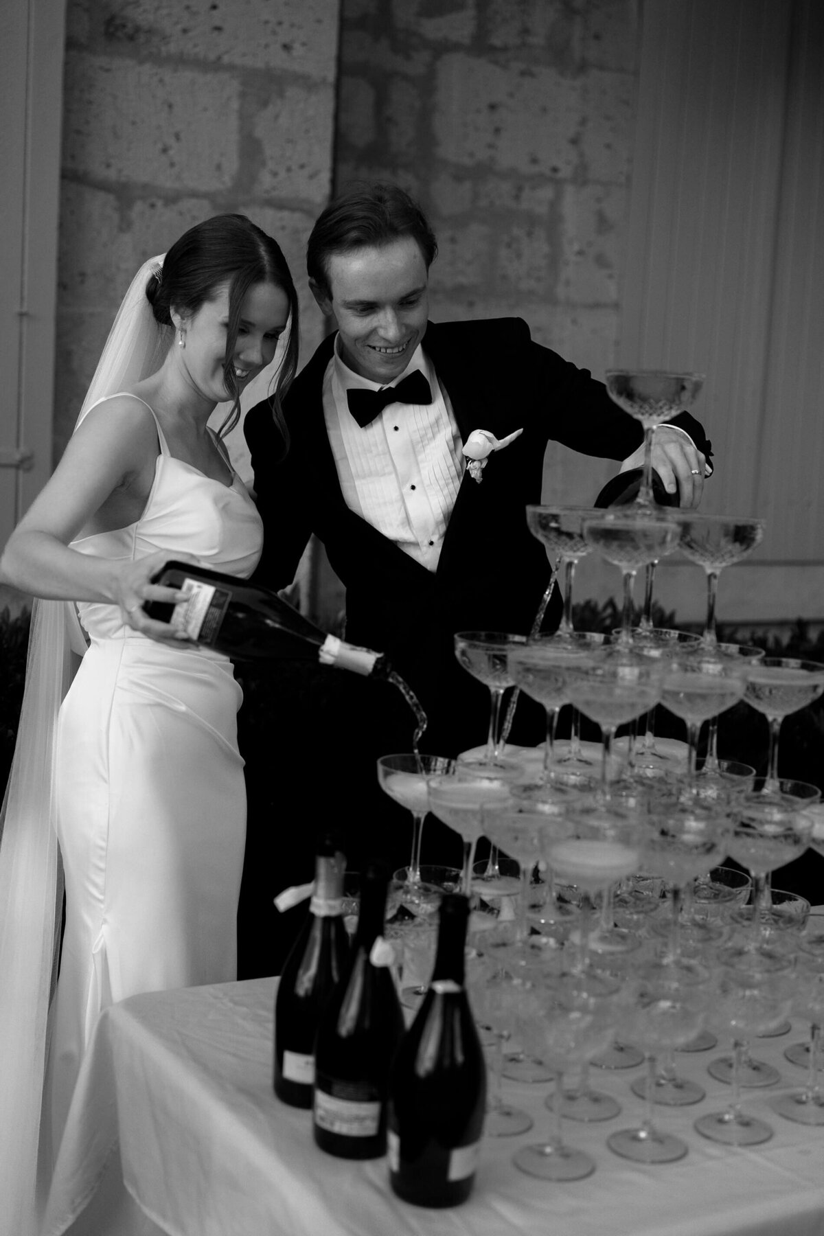 champagne tower at french wedding