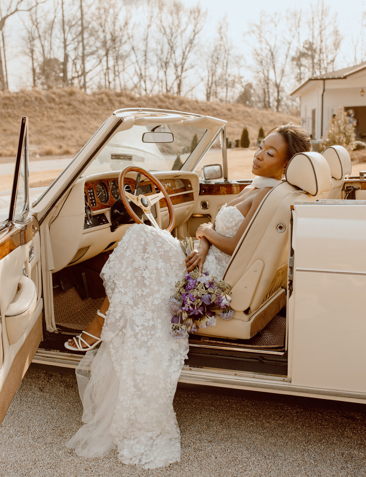 classic car wedding shoot