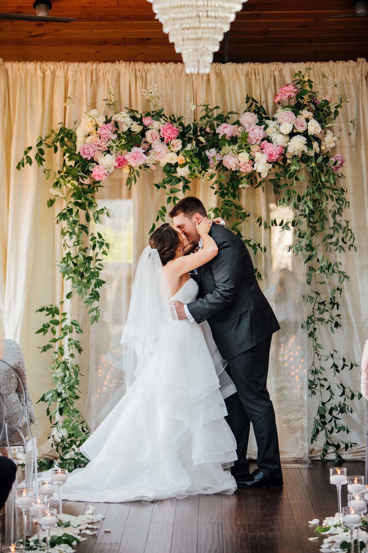 This beautiful ceremony designed by Flora Nova design had all our favorite elements, chandeliers, lucite, candlelight and peonies.