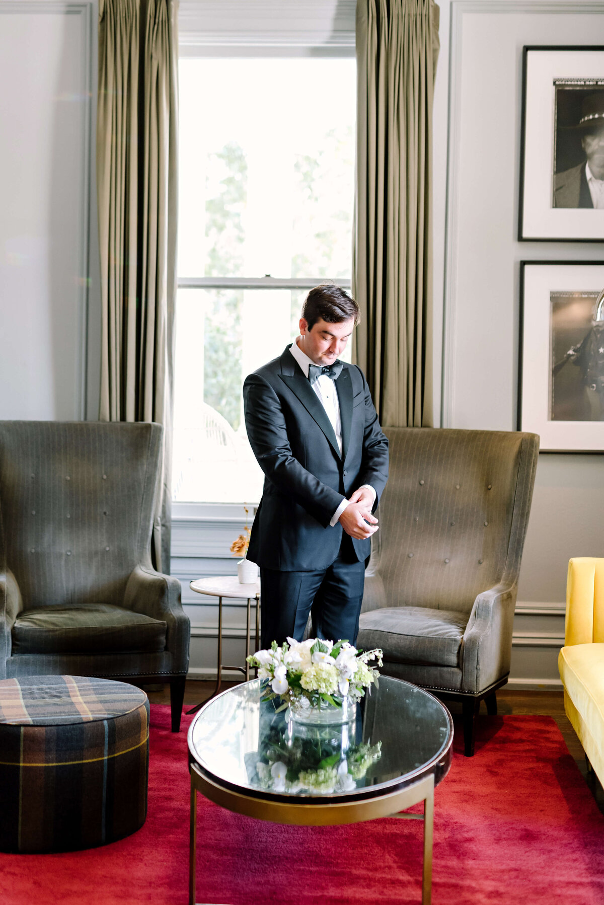 Groom getting ready at Hotel Ella