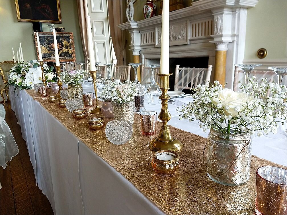Gold candelabra sequin pearl wedding 6