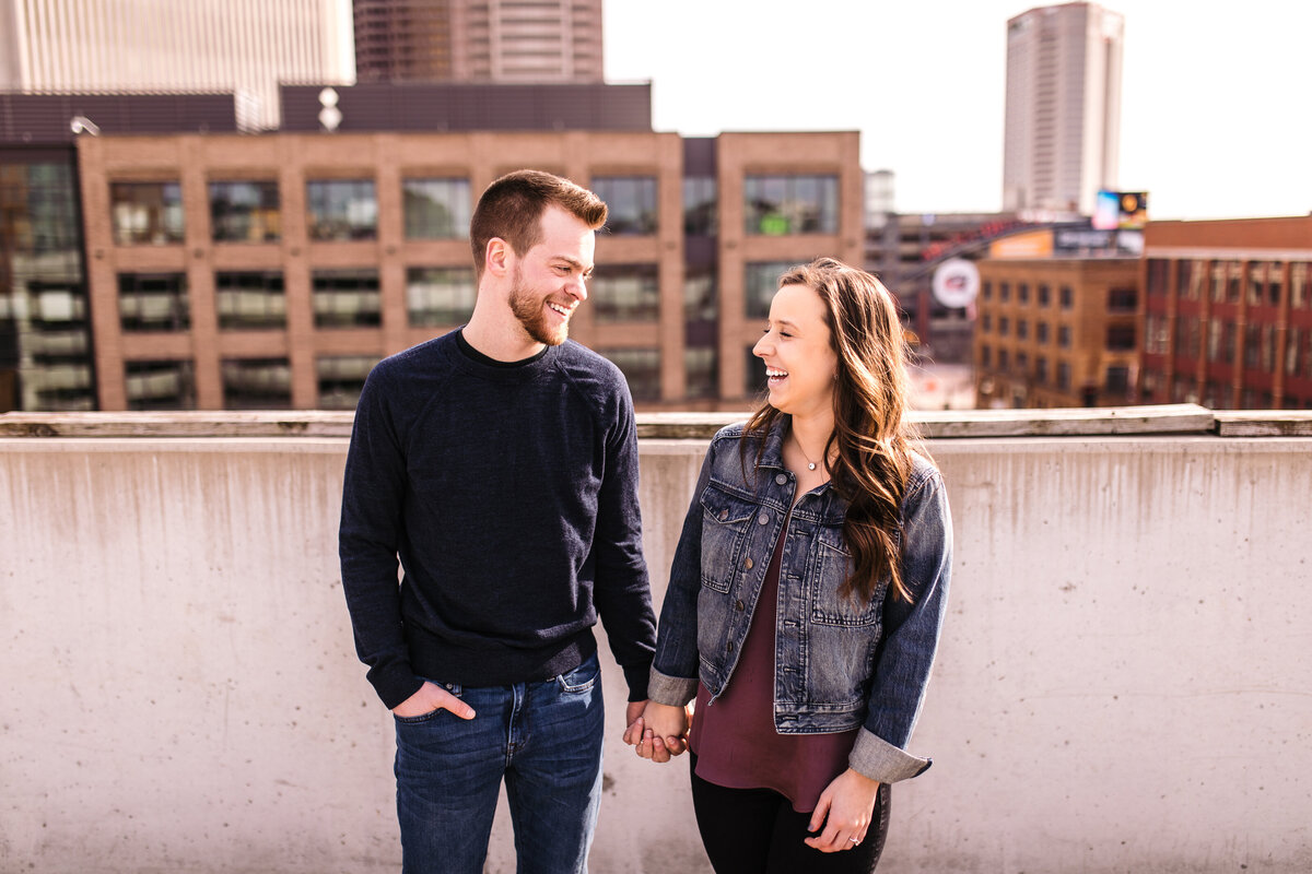 Rooftop Downtown Engagement Session Indiana