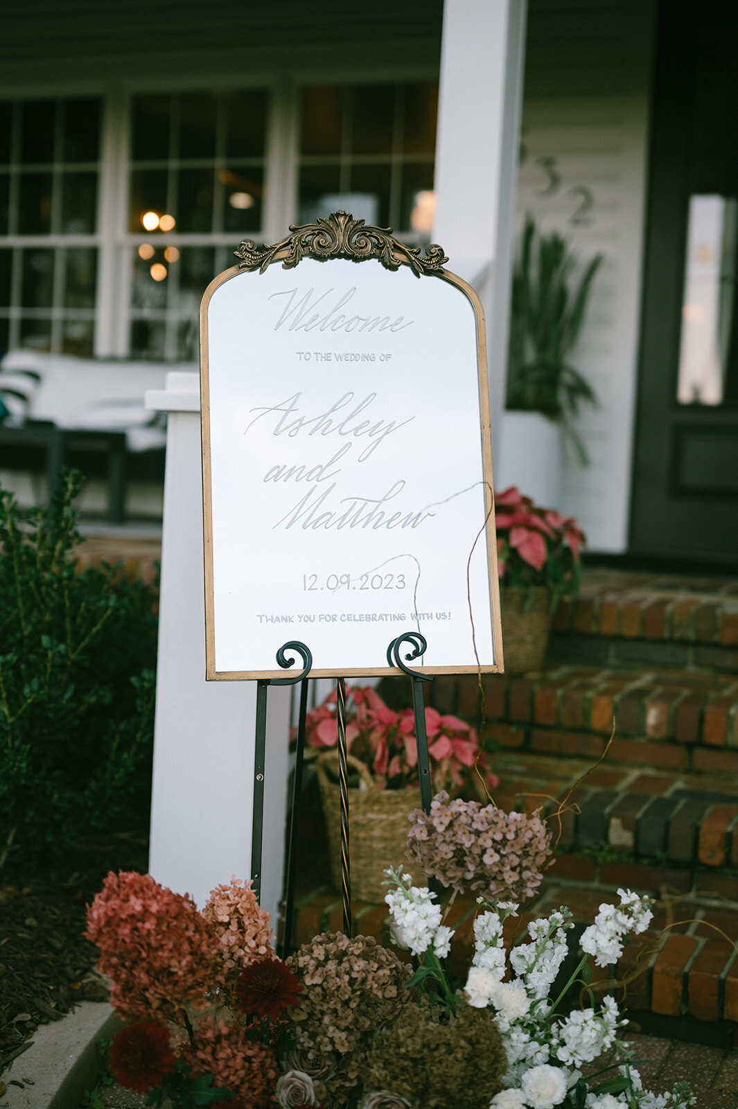 Medium arch mirror with ornate ornament on top with calligraphy for welcome sign