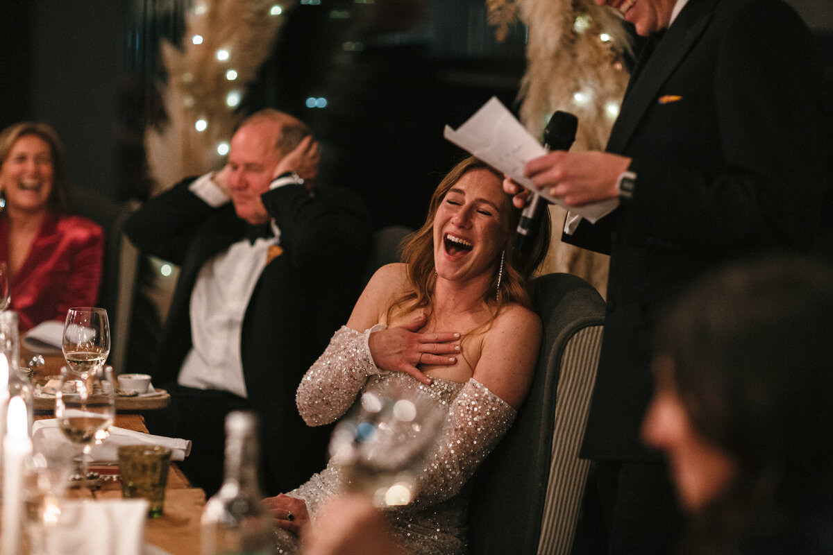 Speeches at winter wedding at Gara Rock 