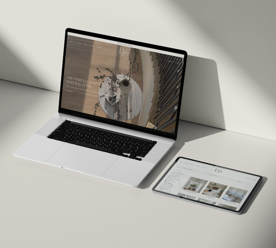 Website design for an elevated stone furnishings and design studio