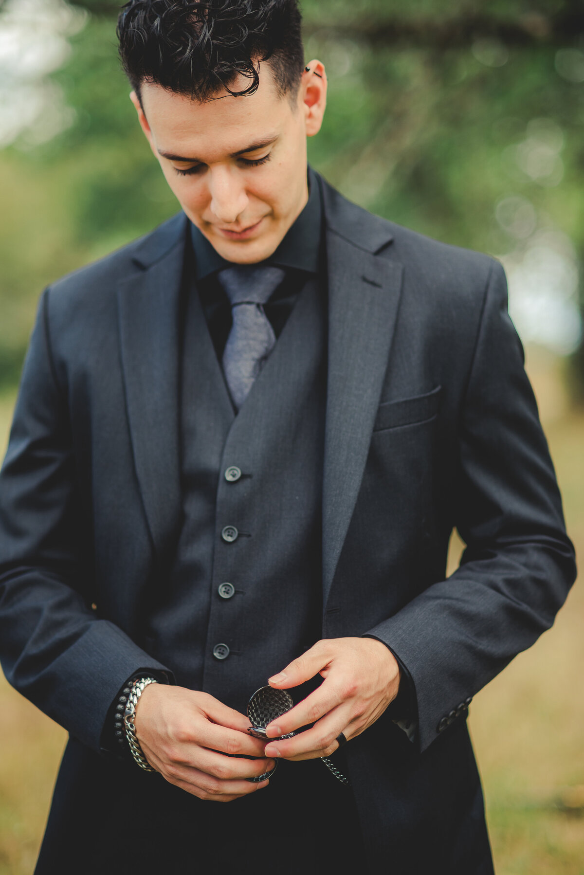 groom checking watch