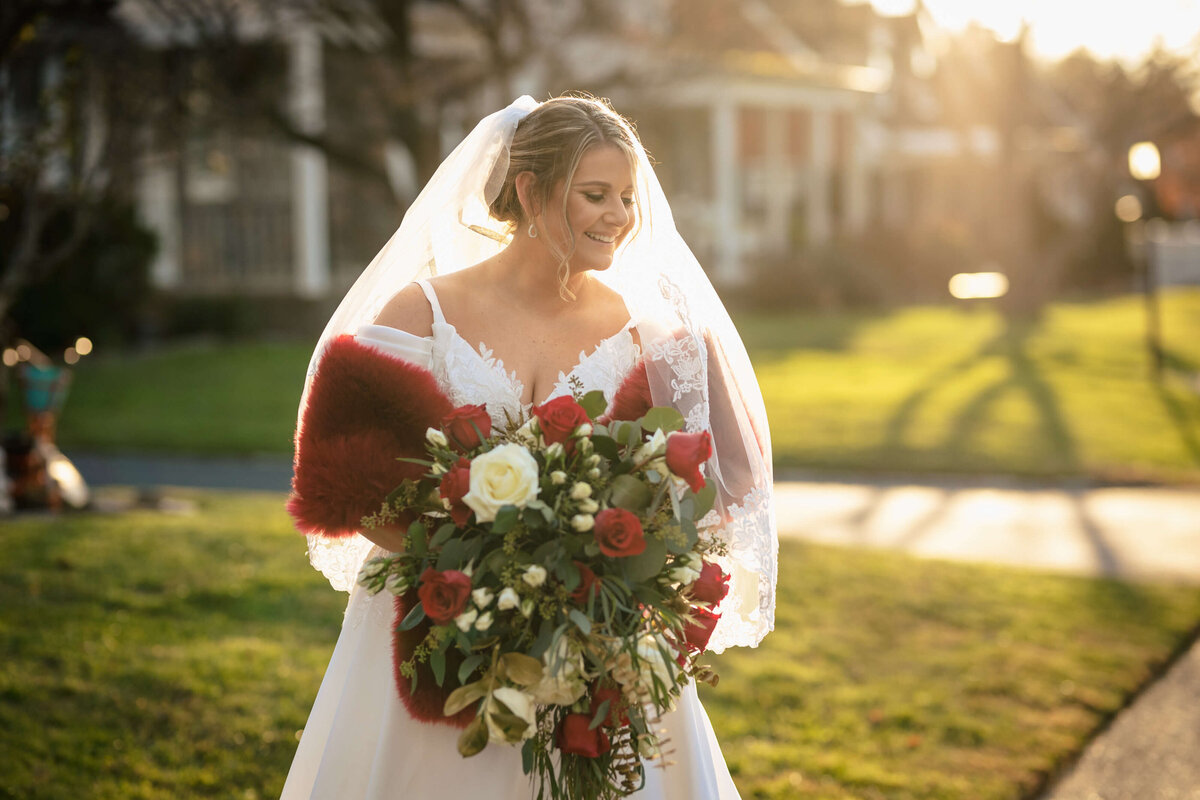 Wedding Bouquet Red White Roses Cascade