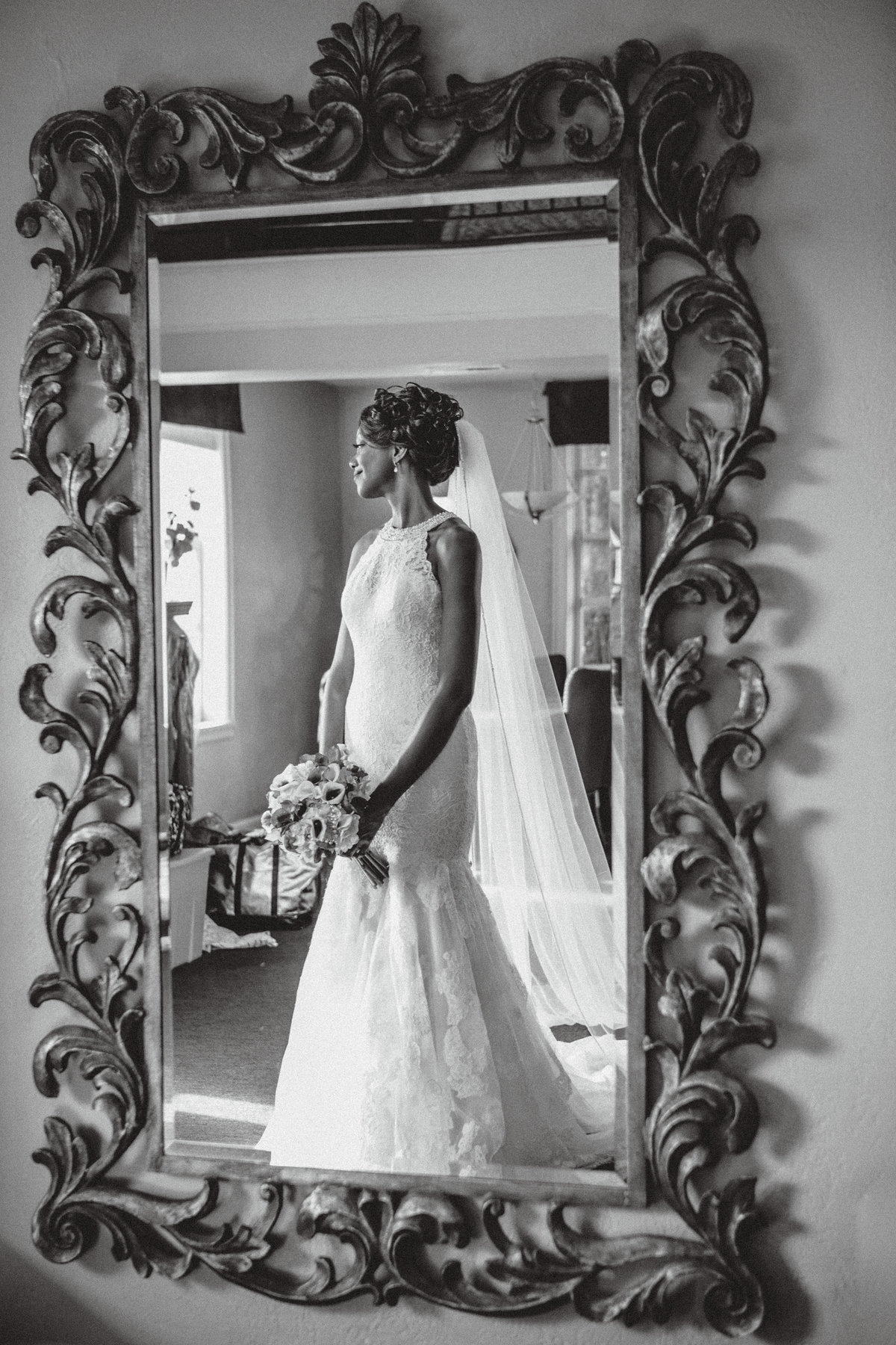 Bride in front of mirror