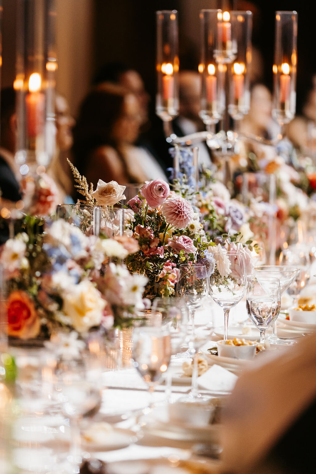 pastel colorful centerpieces with pink candles