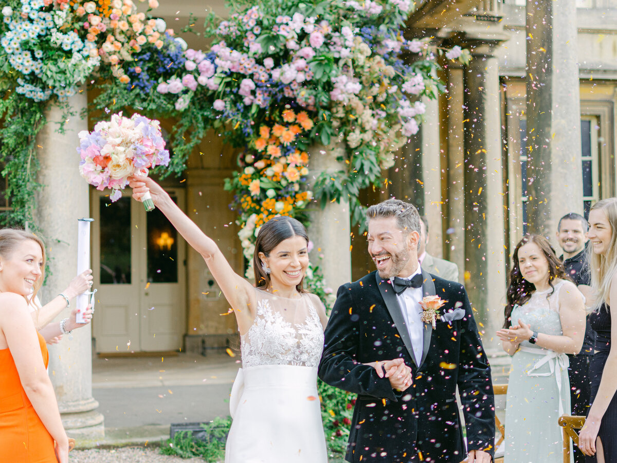 Wedding ceremony confetti at Prestwold Hall