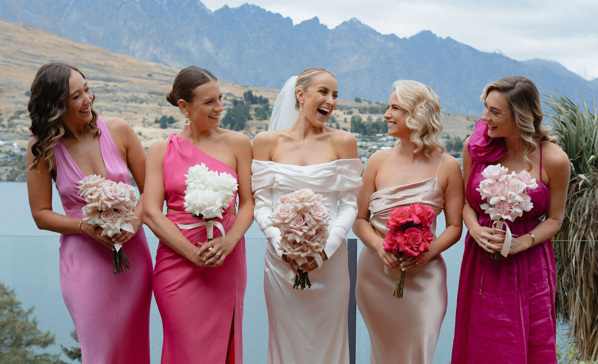pink-bridalparty-queenstownbackdrop-remarkables-wedding