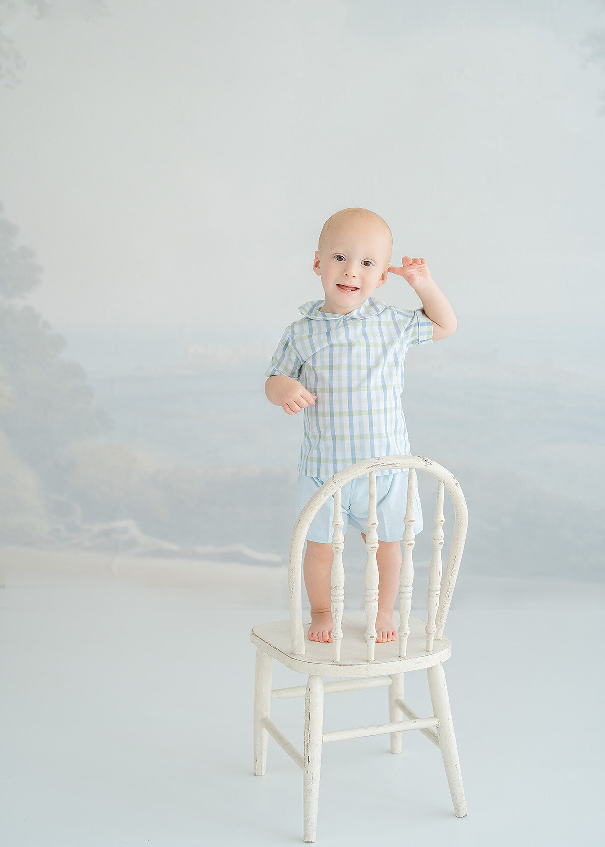 baby boy photographed for his birthday in a st simons island photo studio
