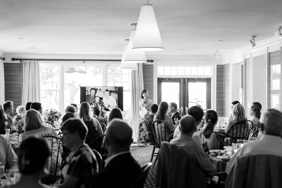 black and white of rehearsal dinner speeches