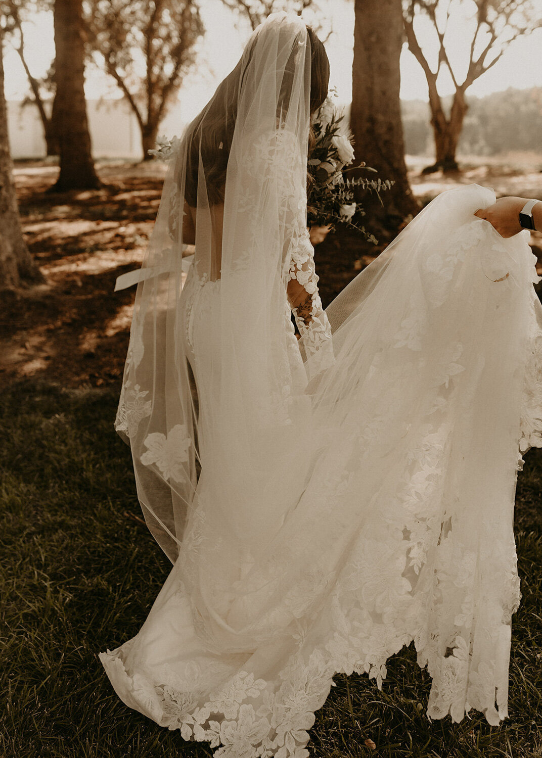 Bride wearing her elegant gown