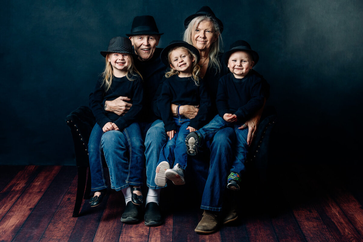 Grandparents and kids poses in studio for Prescott family photos