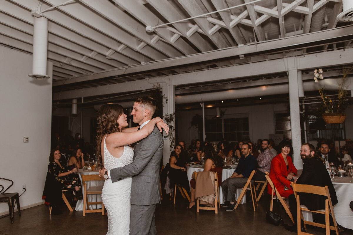 Bride and groom share their first dance at Blanc. Denver.