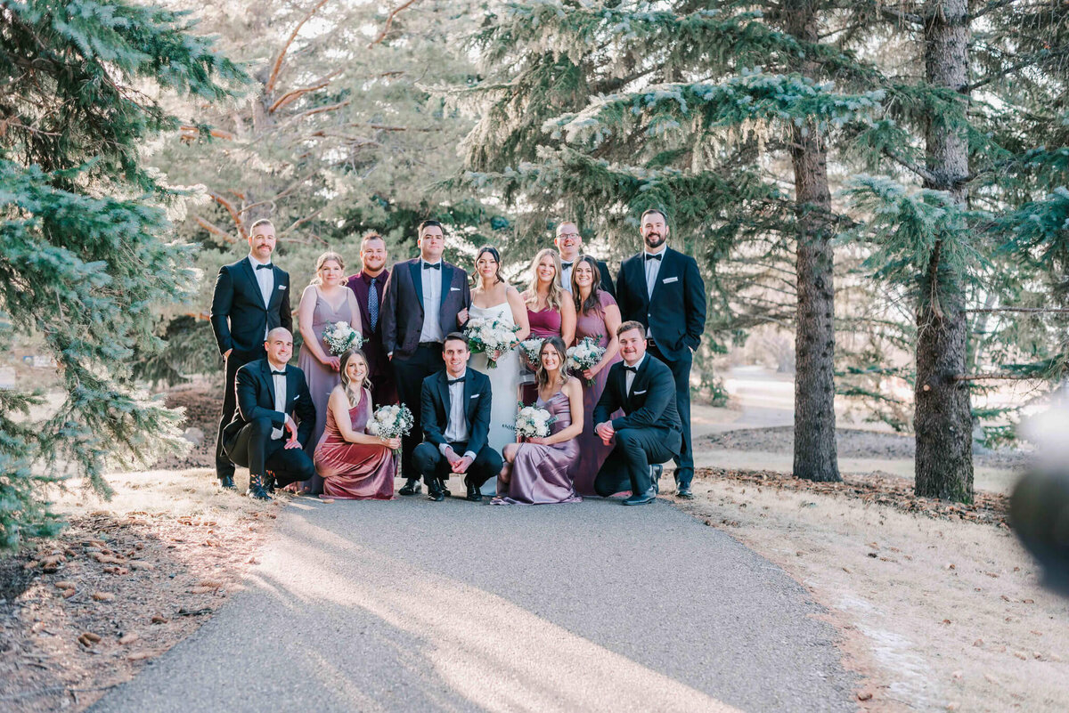 Bride and groom stand with their bridal party.