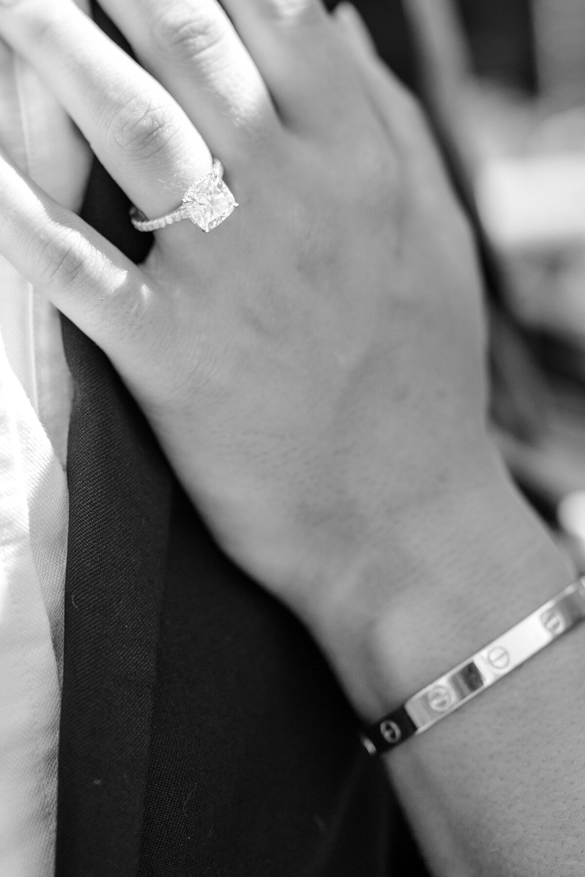 Black and white photograph of engagement ring photographed by Italy wedding photographer