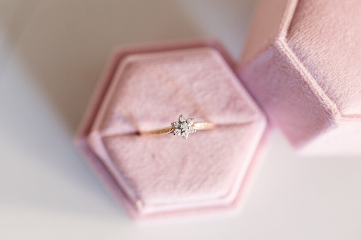 Elevate your wedding memories with Lauren Duffy's exquisite Ottawa wedding photography. Delight in timeless elegance as diamond rings shimmer in luxurious velvet boxes, capturing every cherished moment.