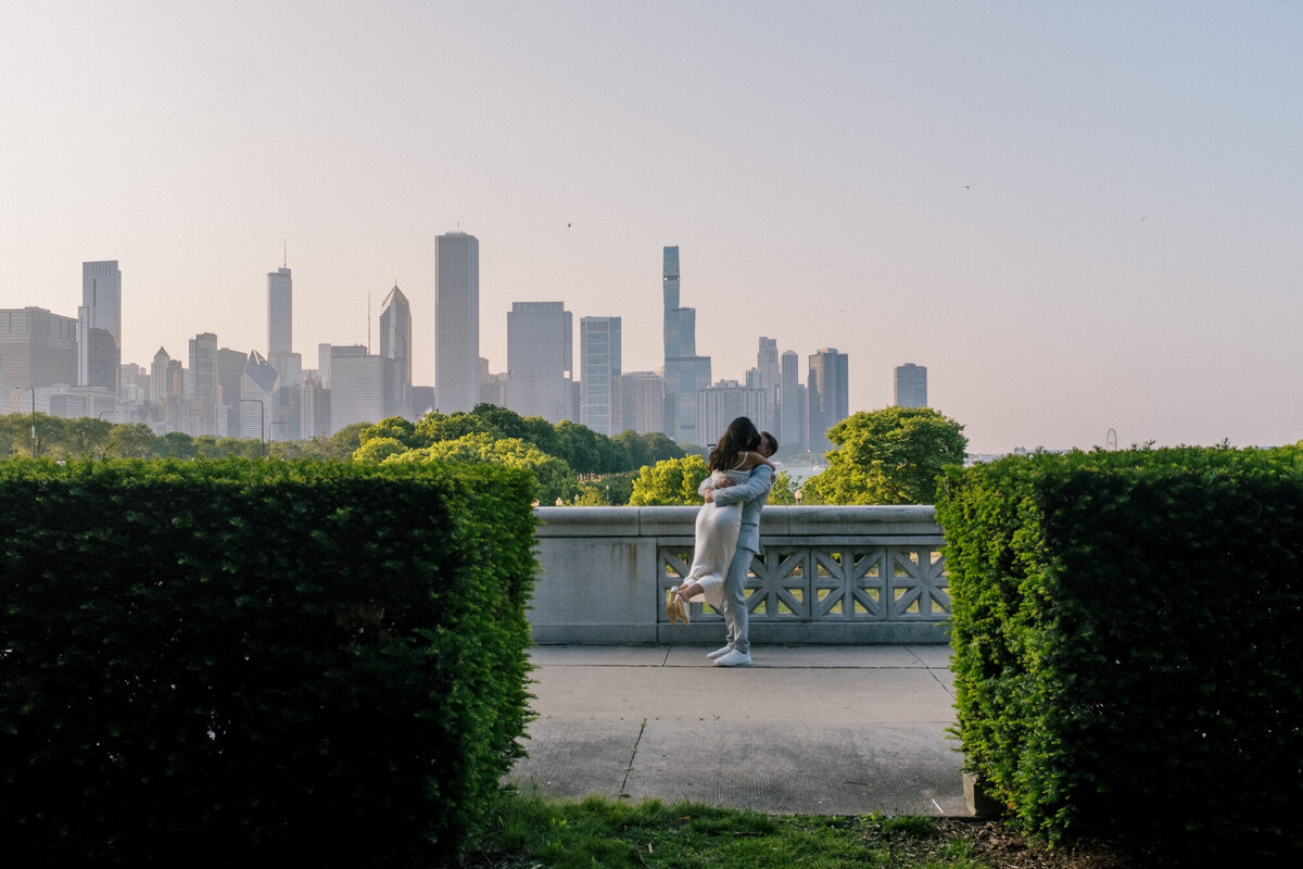 Sunset Engagement Photo at Chicago's Museum Campus