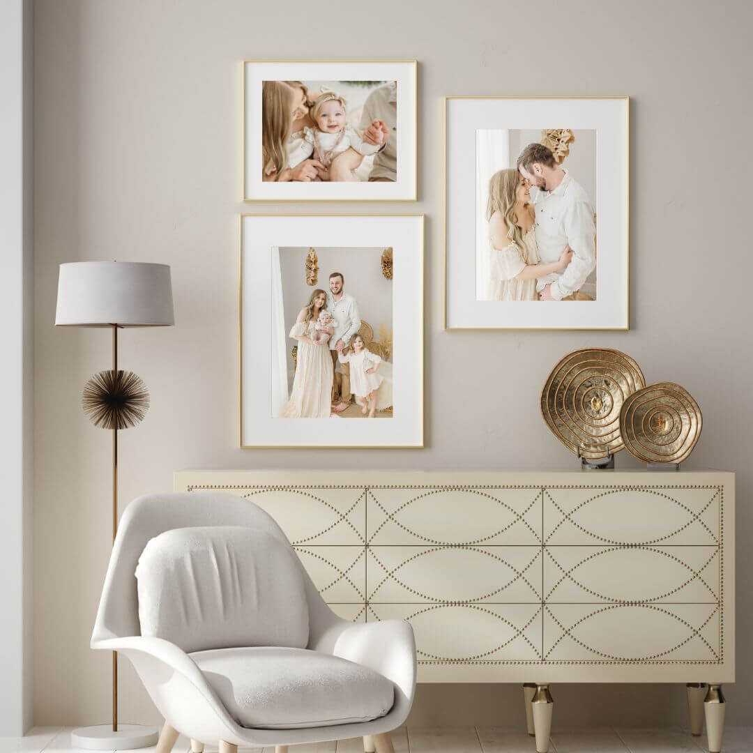 Beautiful modern mockup of family portrait living room in neutral colors near Eau Claire WI