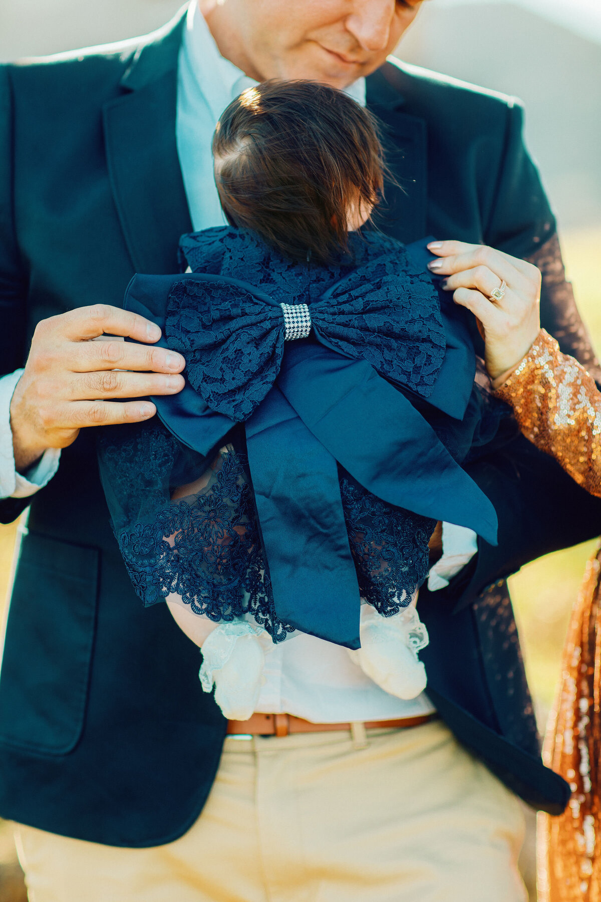 Family Portrait Photo Of Father Carrying His Baby In Blue Dress Los Angeles