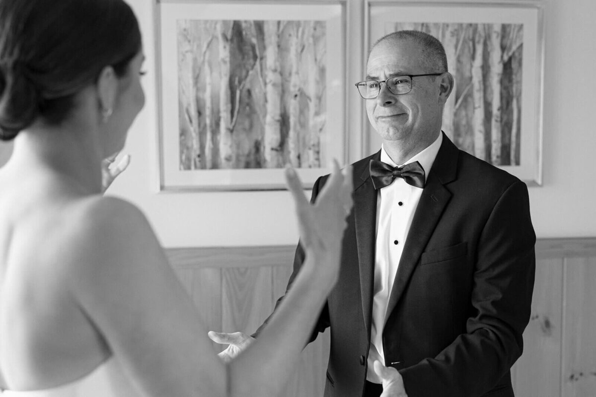 Brides first look with father before wedding at Canandaigua Country Club, NY